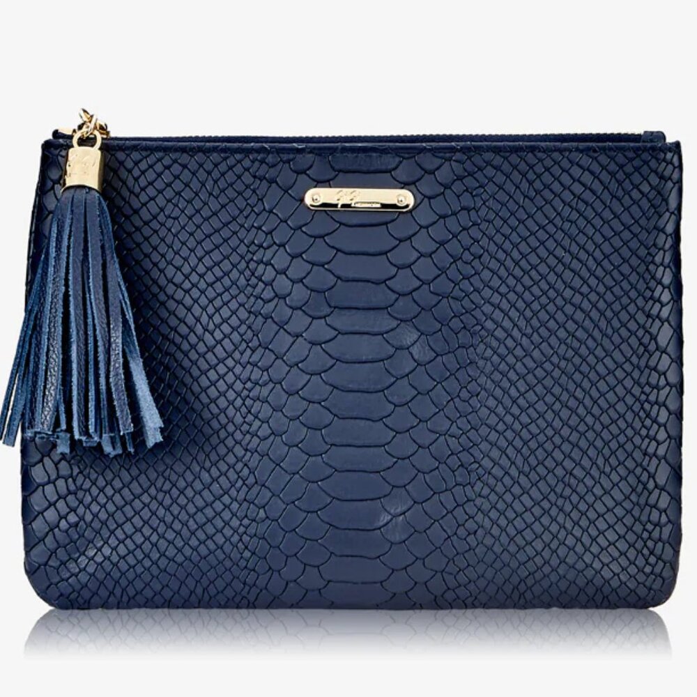 Gigi New York Navy Embossed Python Leather Tassel… - image 1